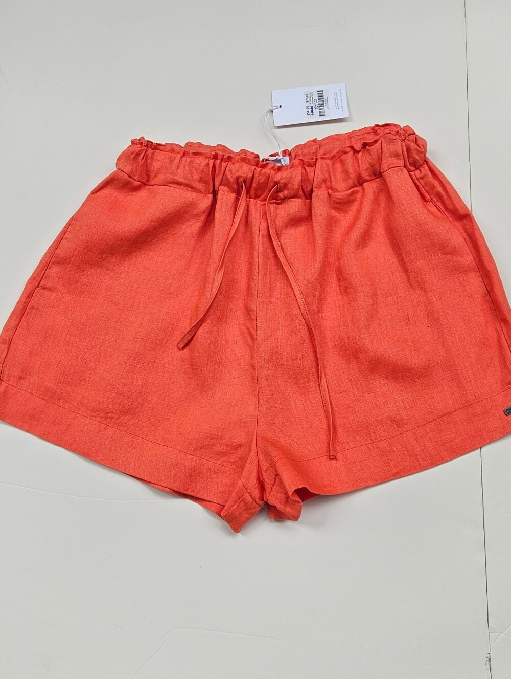 Ghanda Rory 100% Linen Womens Shorts NWT Flame Orange Red Elastic High Waist S